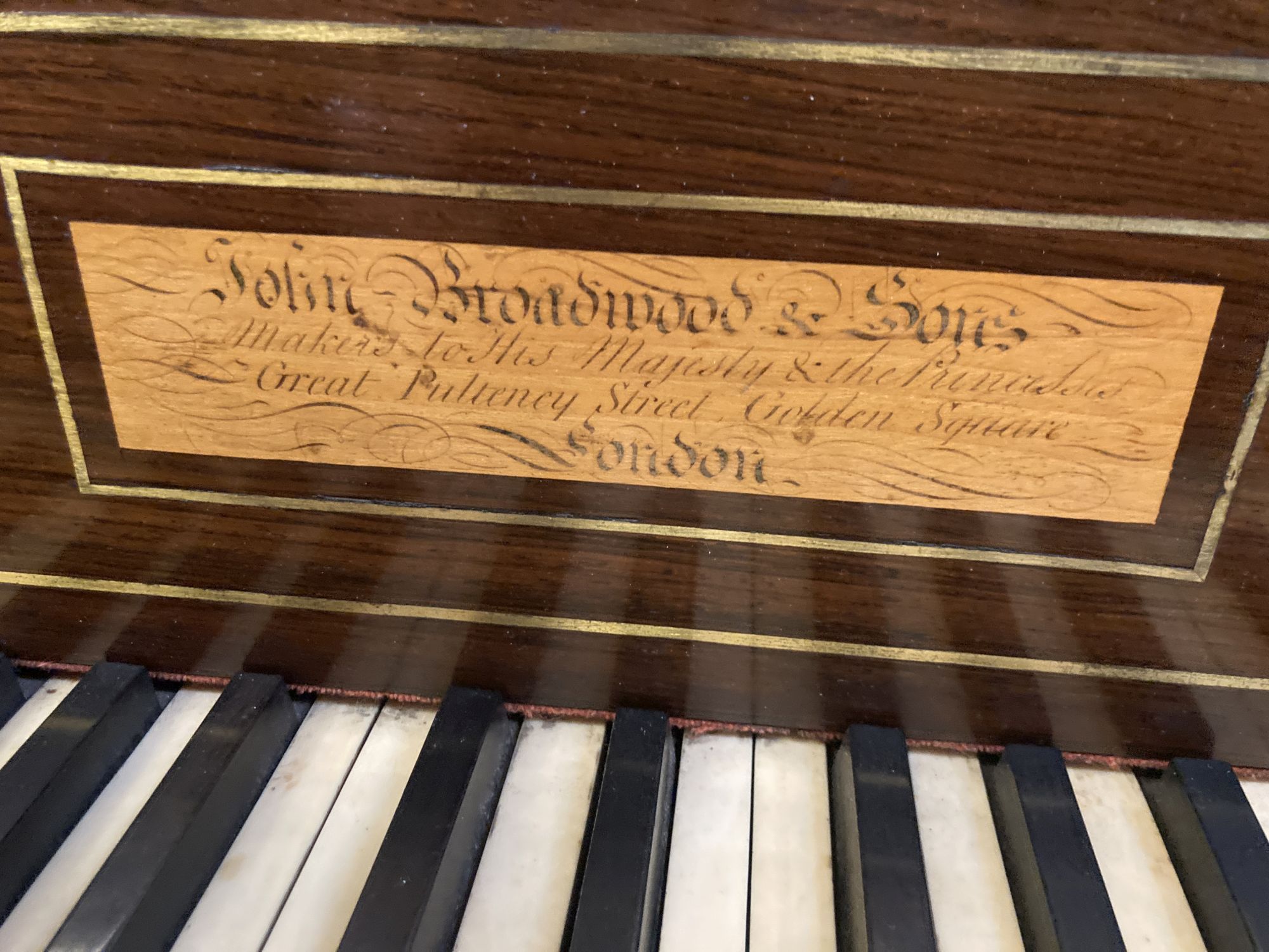 An early 19th century mahogany square piano by John Broadwood & Sons, length 172cm, depth 66cm, height 83cm